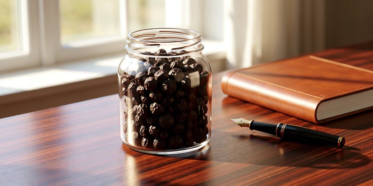 Natural supplements for men on a professional desk